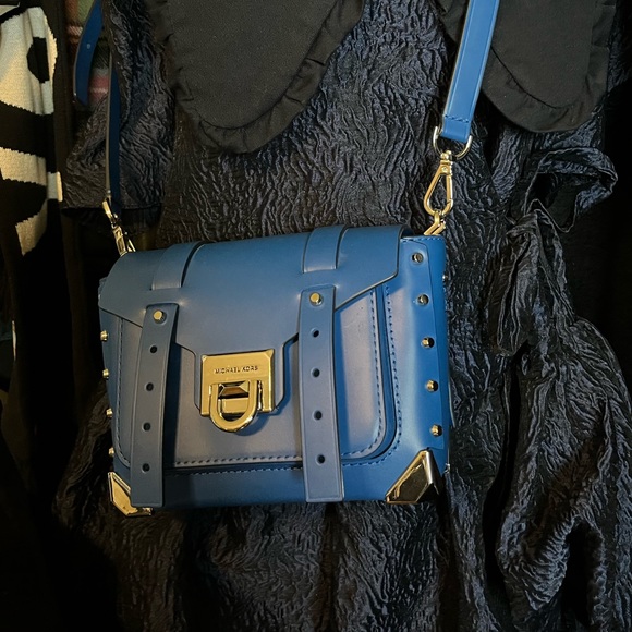 Women's Blue Manhattan Leather Crossbody Bag - Picture 4 of 5